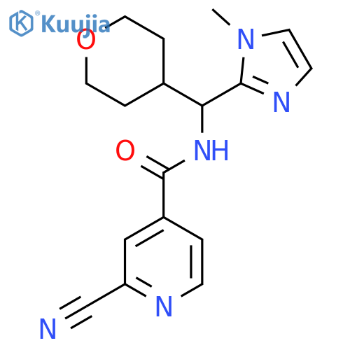2-cyano-N-[(1-methyl-1H-imidazol-2-yl)(oxan-4-yl)methyl]pyridine-4-carboxamide structure