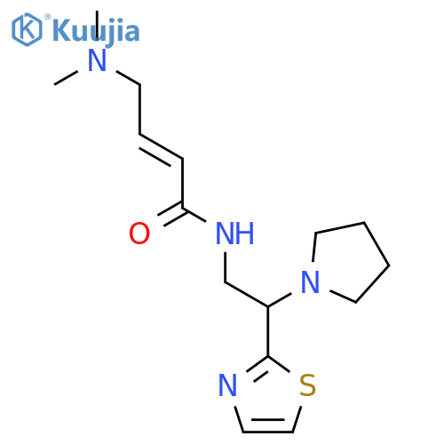 (2E)-4-(dimethylamino)-N-[2-(pyrrolidin-1-yl)-2-(1,3-thiazol-2-yl)ethyl]but-2-enamide structure