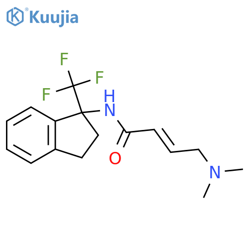 (E)-4-(Dimethylamino)-N-[1-(trifluoromethyl)-2,3-dihydroinden-1-yl]but-2-enamide structure