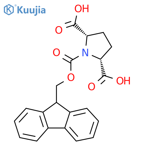 (2S,5R)-1-(9H-Fluoren-9-ylmethoxycarbonyl)pyrrolidine-2,5-dicarboxylic acid structure