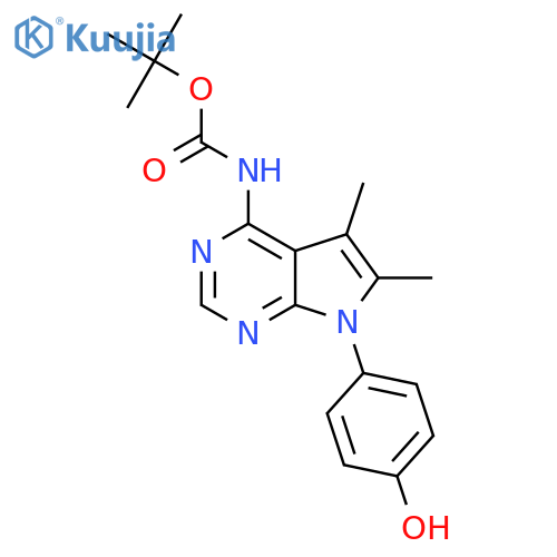 tert-butyl N-7-(4-hydroxyphenyl)-5,6-dimethyl-7H-pyrrolo2,3-dpyrimidin-4-ylcarbamate structure