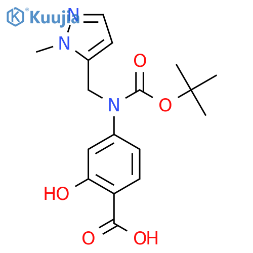 4-{(tert-butoxy)carbonyl(1-methyl-1H-pyrazol-5-yl)methylamino}-2-hydroxybenzoic acid structure