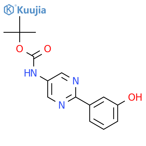 tert-butyl N-2-(3-hydroxyphenyl)pyrimidin-5-ylcarbamate structure