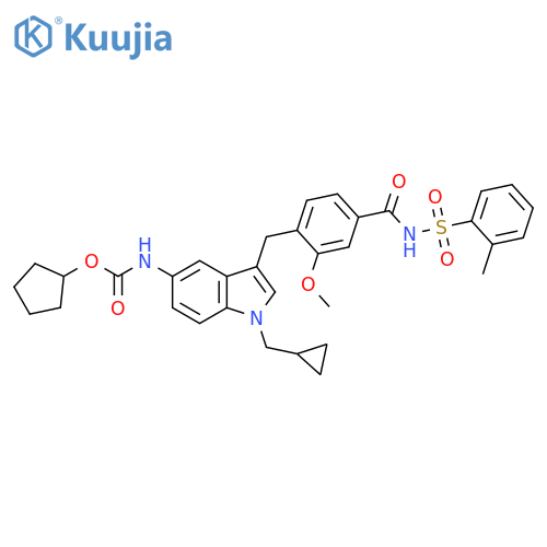 Carbamic acid, [1-(cyclopropylmethyl)-3-[[2-methoxy-4-[[[(2-methylphenyl)sulfonyl]amino]carbonyl]phenyl]methyl]-1H-indol-5-yl]-, cyclopentyl ester (9CI) structure