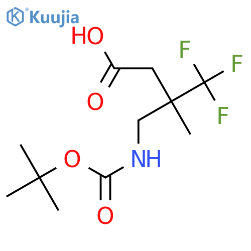 4,4,4-Trifluoro-3-methyl-3-[[(2-methylpropan-2-yl)oxycarbonylamino]methyl]butanoic acid structure