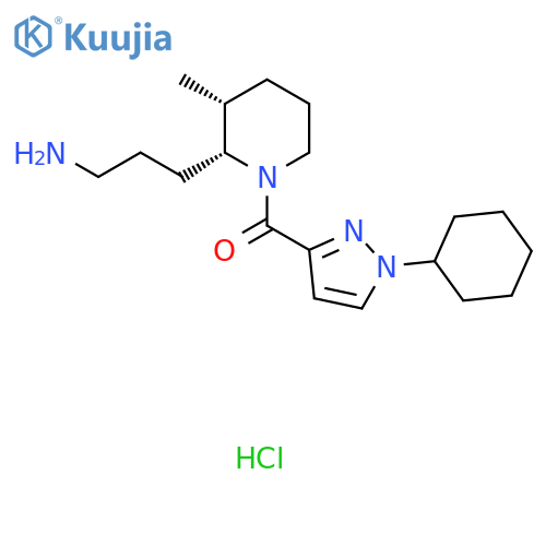 [(2R,3R)-2-(3-Aminopropyl)-3-methylpiperidin-1-yl]-(1-cyclohexylpyrazol-3-yl)methanone;hydrochloride structure