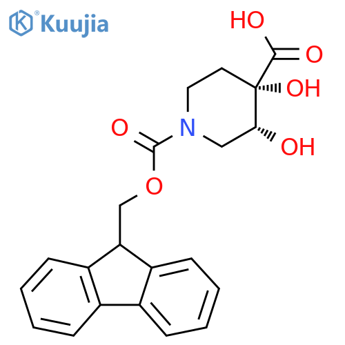 (3R,4S)-1-(9H-Fluoren-9-ylmethoxycarbonyl)-3,4-dihydroxypiperidine-4-carboxylic acid structure