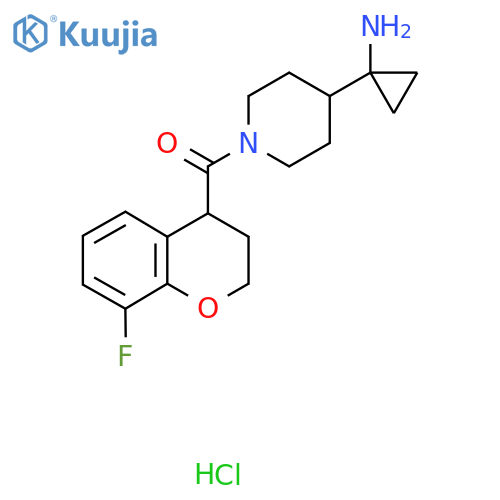 1-1-(8-fluoro-3,4-dihydro-2H-1-benzopyran-4-carbonyl)piperidin-4-ylcyclopropan-1-amine hydrochloride structure