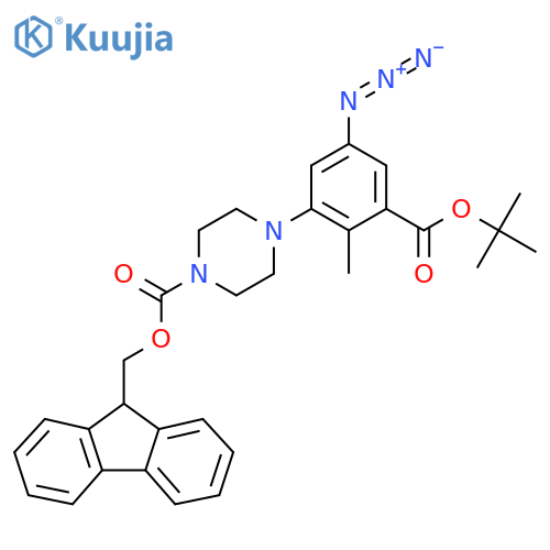 (9H-fluoren-9-yl)methyl 4-{5-azido-3-(tert-butoxy)carbonyl-2-methylphenyl}piperazine-1-carboxylate structure