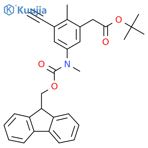 tert-butyl 2-3-ethynyl-5-({(9H-fluoren-9-yl)methoxycarbonyl}(methyl)amino)-2-methylphenylacetate structure