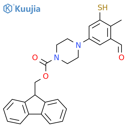(9H-fluoren-9-yl)methyl 4-(3-formyl-4-methyl-5-sulfanylphenyl)piperazine-1-carboxylate structure