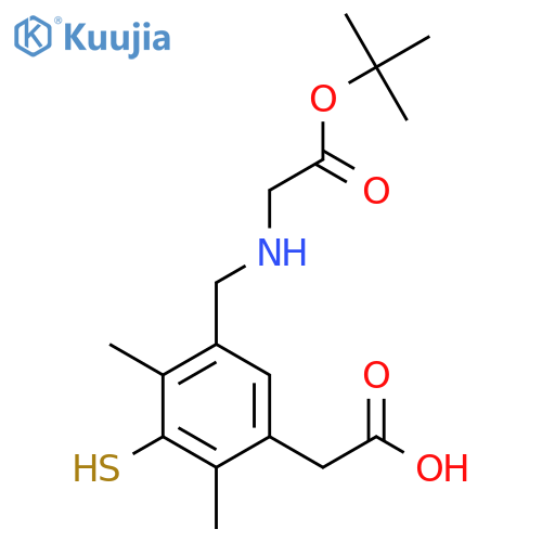 2-5-({2-(tert-butoxy)-2-oxoethylamino}methyl)-2,4-dimethyl-3-sulfanylphenylacetic acid structure