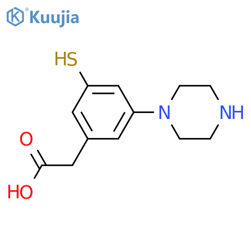 2-3-(piperazin-1-yl)-5-sulfanylphenylacetic acid structure