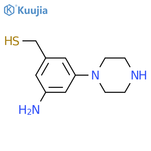 3-amino-5-(piperazin-1-yl)phenylmethanethiol structure