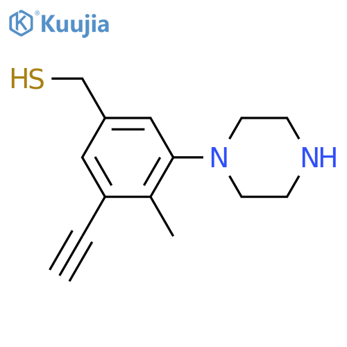 3-ethynyl-4-methyl-5-(piperazin-1-yl)phenylmethanethiol structure