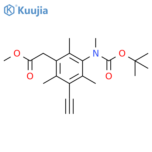 methyl 2-(3-{(tert-butoxy)carbonyl(methyl)amino}-5-ethynyl-2,4,6-trimethylphenyl)acetate structure