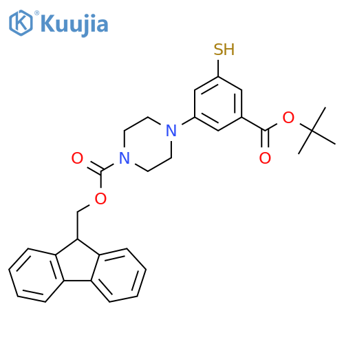 (9H-fluoren-9-yl)methyl 4-{3-(tert-butoxy)carbonyl-5-sulfanylphenyl}piperazine-1-carboxylate structure