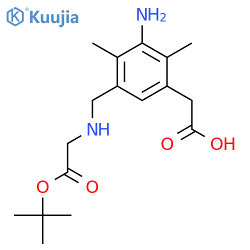 2-3-amino-5-({2-(tert-butoxy)-2-oxoethylamino}methyl)-2,4-dimethylphenylacetic acid structure