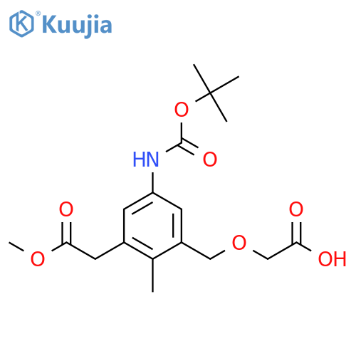 2-(5-{(tert-butoxy)carbonylamino}-3-(2-methoxy-2-oxoethyl)-2-methylphenyl)methoxyacetic acid structure