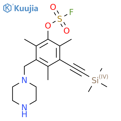 2,4,6-Trimethyl-3-[(piperazin-1-yl)methyl]-5-[2-(trimethylsilyl)ethynyl]phenyl sulfurofluoridate structure