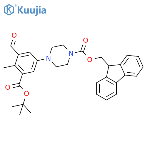 (9H-fluoren-9-yl)methyl 4-{3-(tert-butoxy)carbonyl-5-formyl-4-methylphenyl}piperazine-1-carboxylate structure