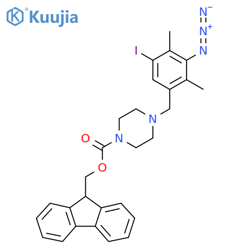 (9H-fluoren-9-yl)methyl 4-(3-azido-5-iodo-2,4-dimethylphenyl)methylpiperazine-1-carboxylate structure