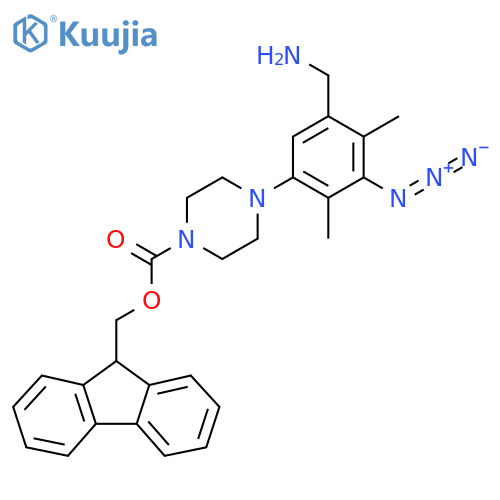 (9H-fluoren-9-yl)methyl 4-5-(aminomethyl)-3-azido-2,4-dimethylphenylpiperazine-1-carboxylate structure