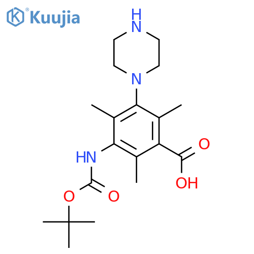 3-{(tert-butoxy)carbonylamino}-2,4,6-trimethyl-5-(piperazin-1-yl)benzoic acid structure