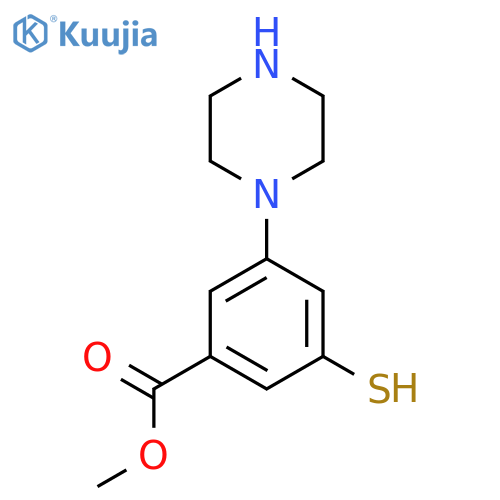 Methyl 3-(piperazin-1-yl)-5-sulfanylbenzoate structure