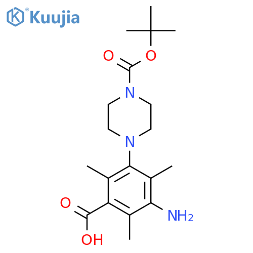 3-amino-5-{4-(tert-butoxy)carbonylpiperazin-1-yl}-2,4,6-trimethylbenzoic acid structure