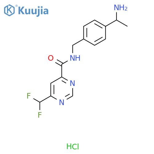 N-{4-(1-aminoethyl)phenylmethyl}-6-(difluoromethyl)pyrimidine-4-carboxamide hydrochloride structure