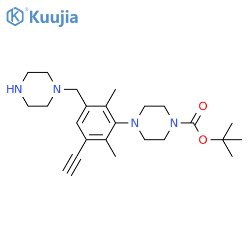 Tert-butyl 4-{3-ethynyl-2,6-dimethyl-5-[(piperazin-1-yl)methyl]phenyl}piperazine-1-carboxylate structure