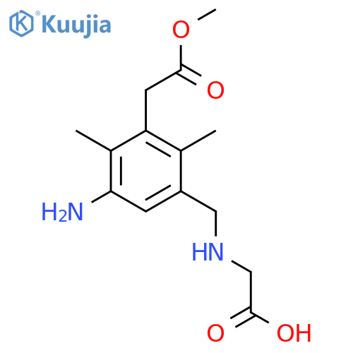 2-({5-amino-3-(2-methoxy-2-oxoethyl)-2,4-dimethylphenylmethyl}amino)acetic acid structure