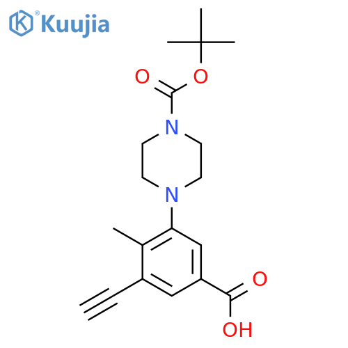 3-{4-(tert-butoxy)carbonylpiperazin-1-yl}-5-ethynyl-4-methylbenzoic acid structure