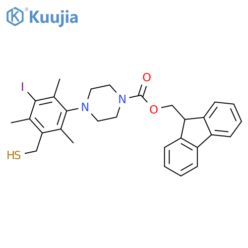 (9H-fluoren-9-yl)methyl 4-3-iodo-2,4,6-trimethyl-5-(sulfanylmethyl)phenylpiperazine-1-carboxylate structure