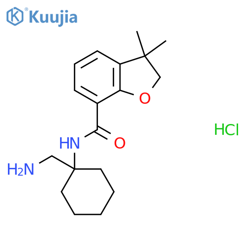 N-1-(aminomethyl)cyclohexyl-3,3-dimethyl-2,3-dihydro-1-benzofuran-7-carboxamide hydrochloride structure