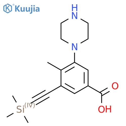 4-Methyl-3-(piperazin-1-yl)-5-[2-(trimethylsilyl)ethynyl]benzoic acid structure