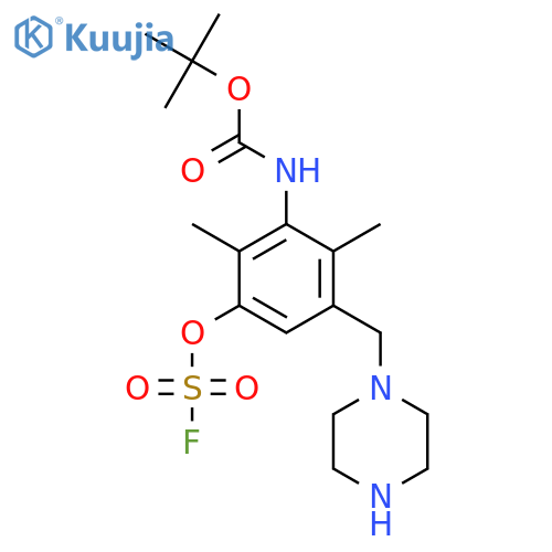 tert-butyl N-{3-[(fluorosulfonyl)oxy]-2,6-dimethyl-5-[(piperazin-1-yl)methyl]phenyl}carbamate structure