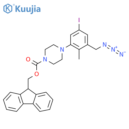 (9H-fluoren-9-yl)methyl 4-3-(azidomethyl)-5-iodo-2-methylphenylpiperazine-1-carboxylate structure
