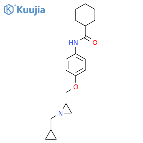 N-(4-{[1-(cyclopropylmethyl)aziridin-2-yl]methoxy}phenyl)cyclohexanecarboxamide structure