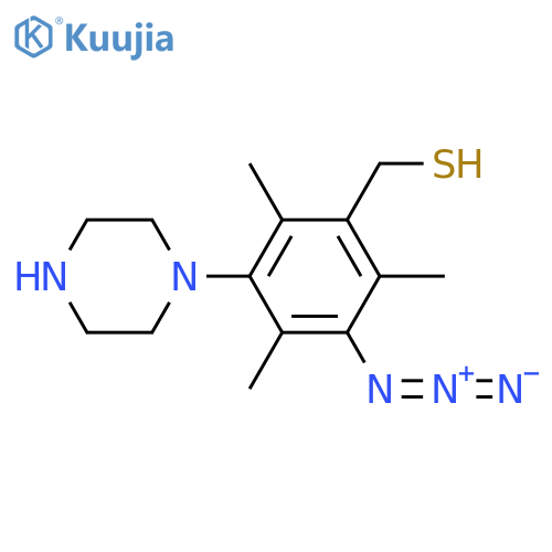 3-azido-2,4,6-trimethyl-5-(piperazin-1-yl)phenylmethanethiol structure