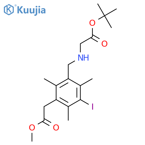 Tert-butyl 2-({[3-iodo-5-(2-methoxy-2-oxoethyl)-2,4,6-trimethylphenyl]methyl}amino)acetate structure