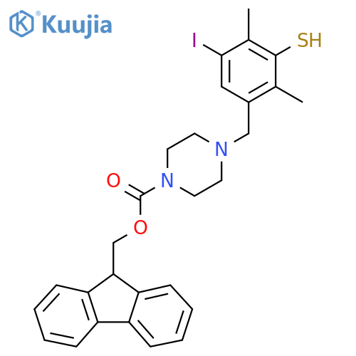 (9H-fluoren-9-yl)methyl 4-(5-iodo-2,4-dimethyl-3-sulfanylphenyl)methylpiperazine-1-carboxylate structure