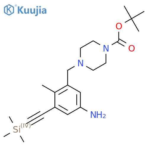 Tert-butyl 4-({5-amino-2-methyl-3-[2-(trimethylsilyl)ethynyl]phenyl}methyl)piperazine-1-carboxylate structure