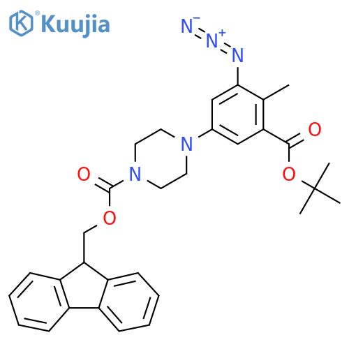(9H-fluoren-9-yl)methyl 4-{3-azido-5-(tert-butoxy)carbonyl-4-methylphenyl}piperazine-1-carboxylate structure