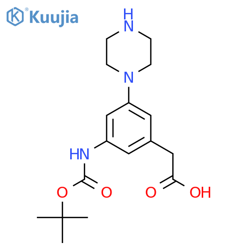 2-(3-{[(Tert-butoxy)carbonyl]amino}-5-(piperazin-1-yl)phenyl)acetic acid structure