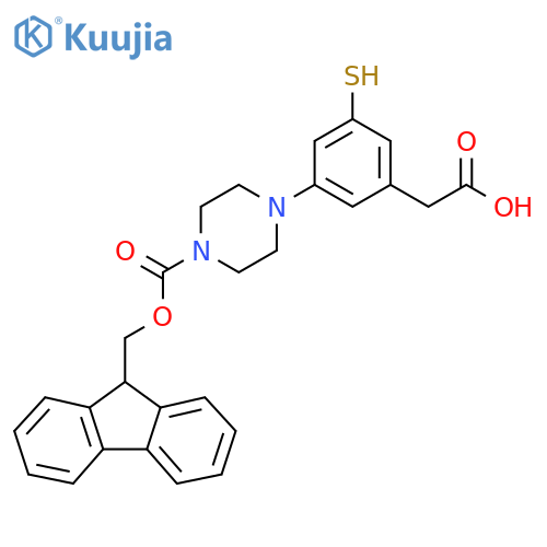 2-3-(4-{(9H-fluoren-9-yl)methoxycarbonyl}piperazin-1-yl)-5-sulfanylphenylacetic acid structure