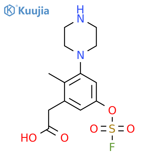 2-{5-[(Fluorosulfonyl)oxy]-2-methyl-3-(piperazin-1-yl)phenyl}acetic acid structure