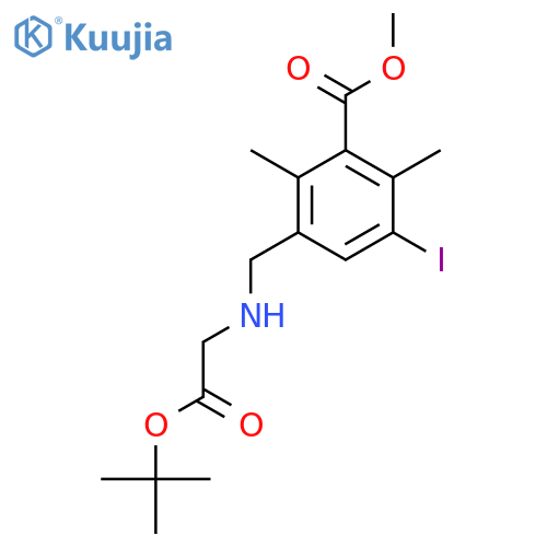 methyl 3-({2-(tert-butoxy)-2-oxoethylamino}methyl)-5-iodo-2,6-dimethylbenzoate structure