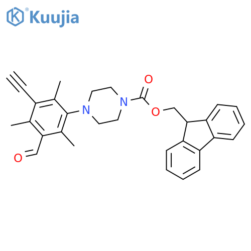 (9H-fluoren-9-yl)methyl 4-(3-ethynyl-5-formyl-2,4,6-trimethylphenyl)piperazine-1-carboxylate structure